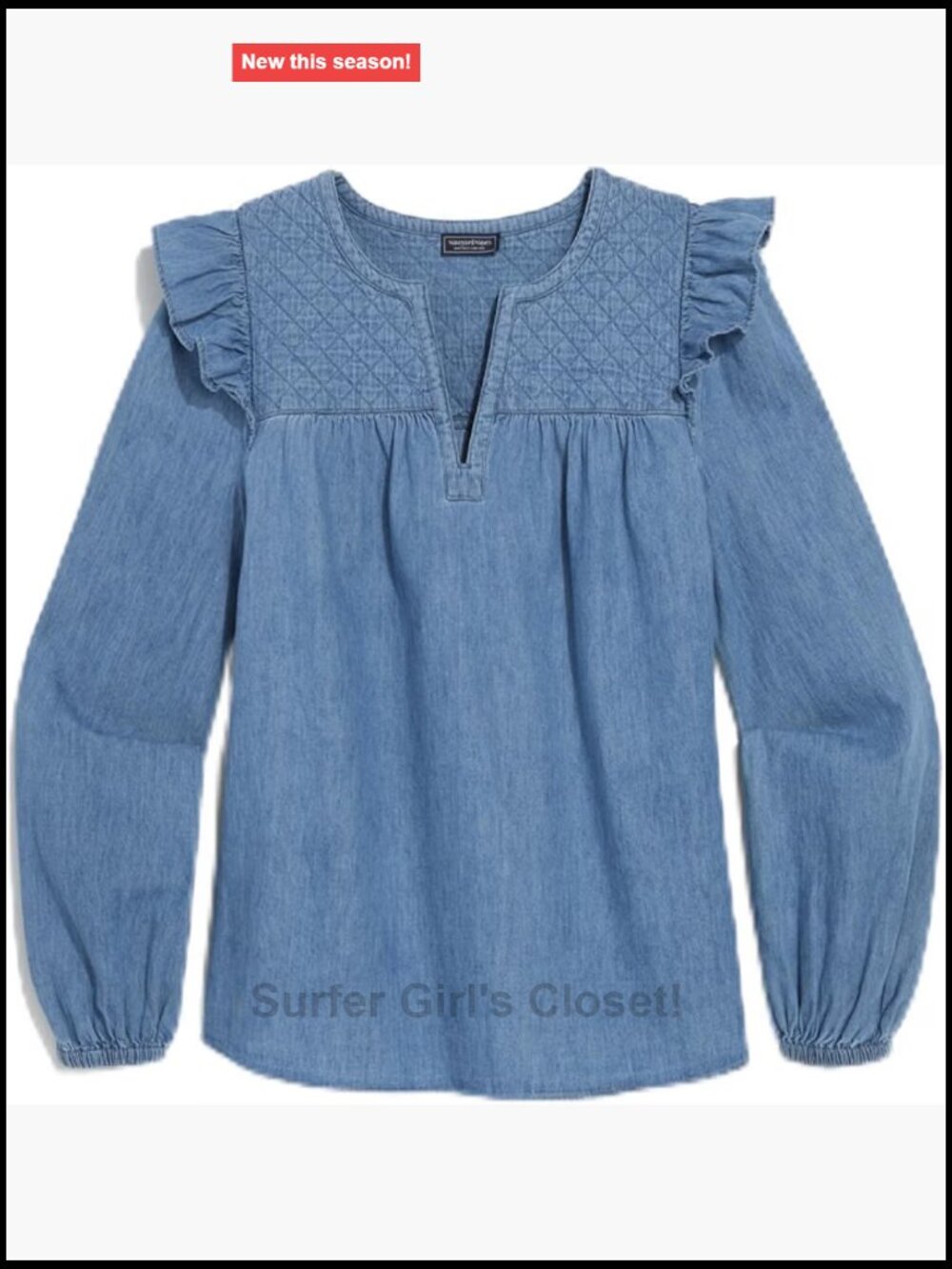 Vineyard Vines Quilted Cotton Top V-Neck Long Sleeve Blouse
